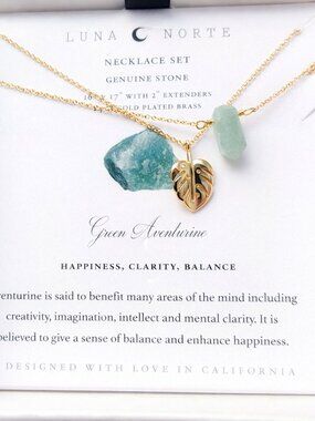 Luna Norte Green Aventurine Necklace Set NIB Gold Plated Layered 16–17” + Extend